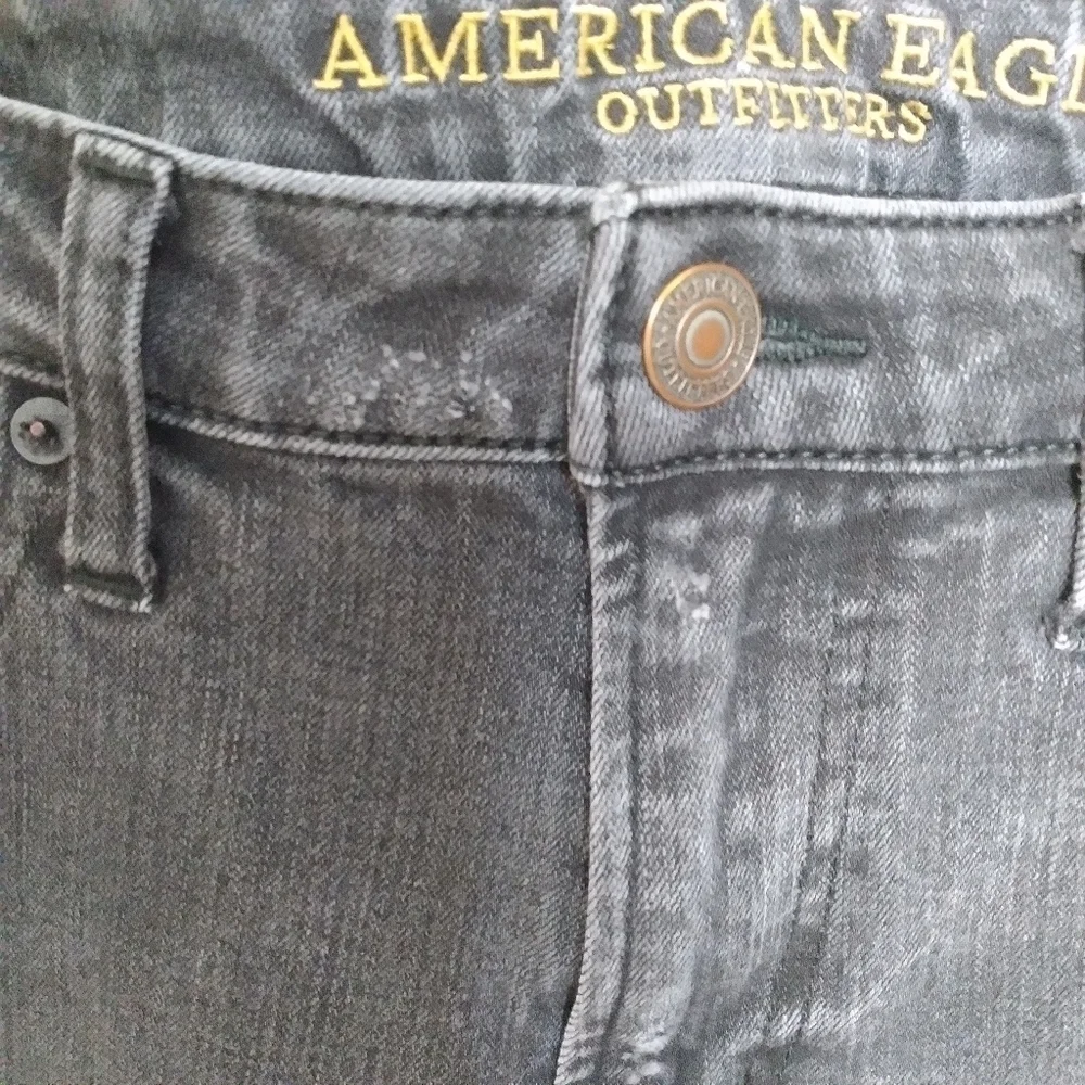 American Eagle Men's Black Heavily Distressed Destroyed Skinny Jeans Size 33x32